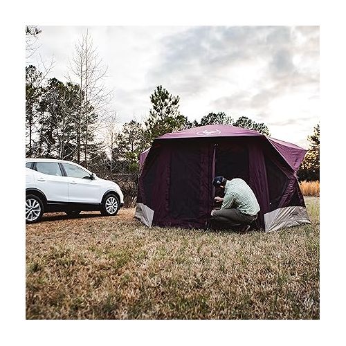  Gazelle Tents™ T-Hex Hub Tent Overland Edition, Easy 90 Second Set-Up, Waterproof, UV Resistant, Removable Floor, Footprint, All-Terrain Stakes, 7-Person, Burgundy Sky, 85” x 144” x 136”, GT601BS