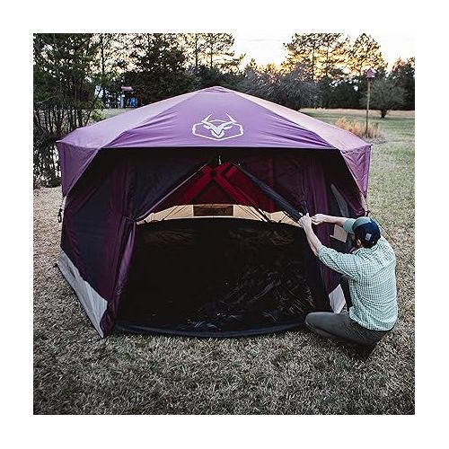  Gazelle Tents™ T-Hex Hub Tent Overland Edition, Easy 90 Second Set-Up, Waterproof, UV Resistant, Removable Floor, Footprint, All-Terrain Stakes, 7-Person, Burgundy Sky, 85” x 144” x 136”, GT601BS