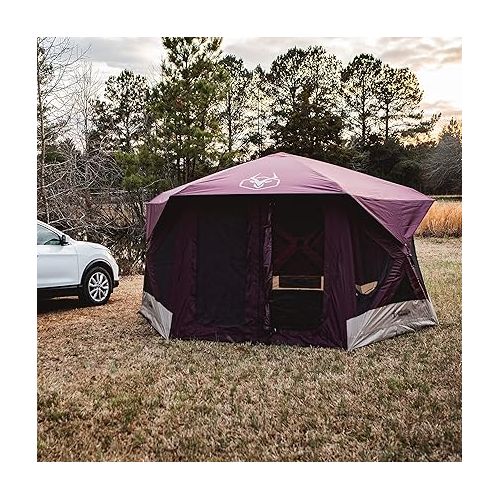  Gazelle Tents™ T-Hex Hub Tent Overland Edition, Easy 90 Second Set-Up, Waterproof, UV Resistant, Removable Floor, Footprint, All-Terrain Stakes, 7-Person, Burgundy Sky, 85” x 144” x 136”, GT601BS