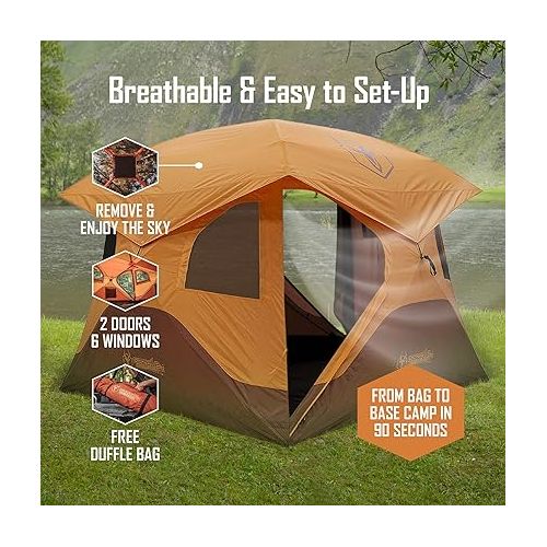  Gazelle Tents T4 Hub Tent, Easy 90 Second Set-Up, UV Resistant, Removable Floor, 4-Person, Orange, 78