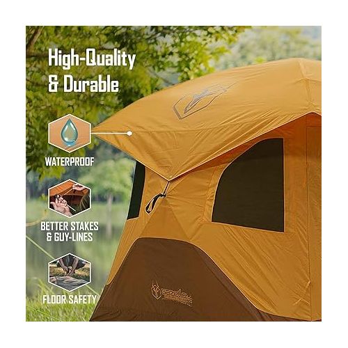  Gazelle Tents T4 Hub Tent, Easy 90 Second Set-Up, UV Resistant, Removable Floor, 4-Person, Orange, 78