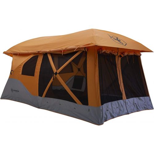  Gazelle T4 Plus Extra Large 4 to 8 Person Portable Pop Up Outdoor Shelter Camping Hub Tent with Extended Screened in Sun Room, Orange