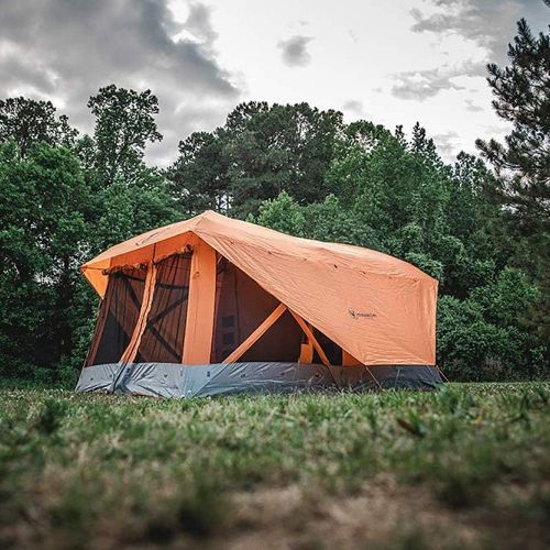  Gazelle T4 Plus Extra Large 4 to 8 Person Portable Pop Up Outdoor Shelter Camping Hub Tent with Extended Screened in Sun Room, Orange