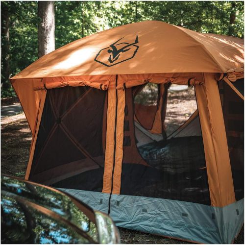  Gazelle T4 Plus Extra Large 4 to 8 Person Portable Pop Up Outdoor Shelter Camping Hub Tent with Extended Screened in Sun Room, Orange