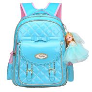 Gazigo Bookbag for Girls,Waterproof PU Leather Kids Backpack Cute School Bookbag for Girls (Blue, Large)