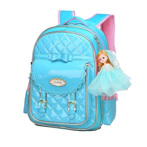  Gazigo Bookbag for Girls,Waterproof PU Leather Kids Backpack Cute School Bookbag for Girls (Blue, Large)