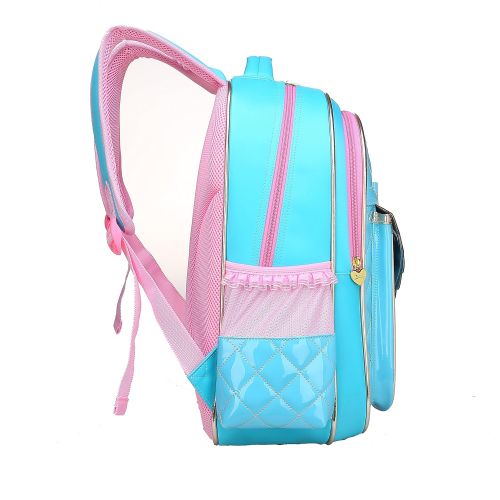  Gazigo Bookbag for Girls,Waterproof PU Leather Kids Backpack Cute School Bookbag for Girls (Blue, Large)