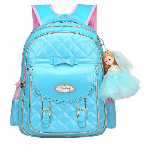  Gazigo Bookbag for Girls,Waterproof PU Leather Kids Backpack Cute School Bookbag for Girls (Blue, Large)