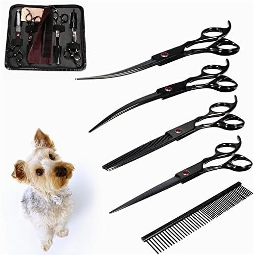  Gcissors Portabble And Durable Black Steel Pet Scissors Kit Sharp Edge Dog Cat 4Pcs Grooming With Storage Bag