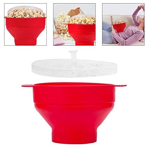  [아마존베스트]Gcroet Popcorn Popper Microwave Popcorn Machine Collapsible Silicone Popcorn Handle High Temperature Resistance Bowl for Microwave Popcorn Machine (Red)