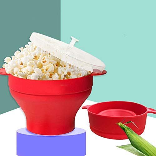  [아마존베스트]Gcroet Popcorn Popper Microwave Popcorn Machine Collapsible Silicone Popcorn Handle High Temperature Resistance Bowl for Microwave Popcorn Machine (Red)