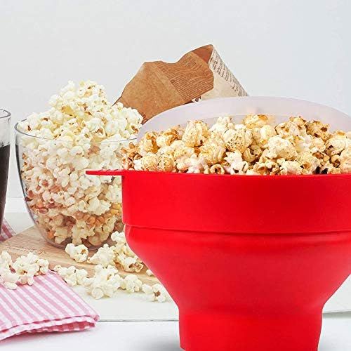  [아마존베스트]Gcroet Popcorn Popper Microwave Popcorn Machine Collapsible Silicone Popcorn Handle High Temperature Resistance Bowl for Microwave Popcorn Machine (Red)