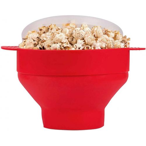  [아마존베스트]Gcroet Popcorn Popper Microwave Popcorn Machine Collapsible Silicone Popcorn Handle High Temperature Resistance Bowl for Microwave Popcorn Machine (Red)