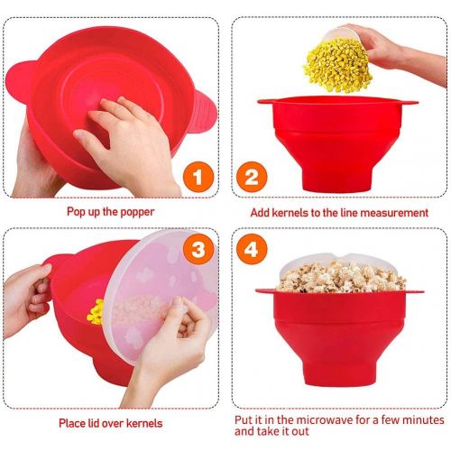  [아마존베스트]Gcroet Popcorn Popper Microwave Popcorn Machine Collapsible Silicone Popcorn Handle High Temperature Resistance Bowl for Microwave Popcorn Machine (Red)