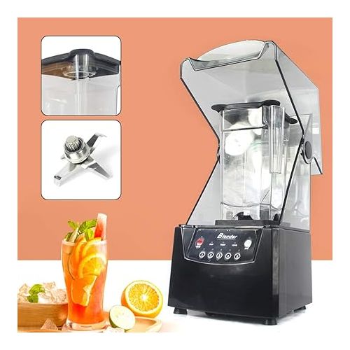  110V Professional Countertop Blender 2200W High Power Quiet Blender for Shakes and Smoothies, 1.8L Soundproof Blender with Shield Quiet Sound Enclosure, Commercial Heavy Duty Blender for Ice Crushing