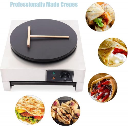  Gdrasuya10 Commercial Electric Crepe Maker 110V 16 Pancake Baking Machine Non-Stick Electric Crepe Pan Single Hotplate Adjustable Temperature 50-300℃(122-572℉) with Batter Spreader for Tortil