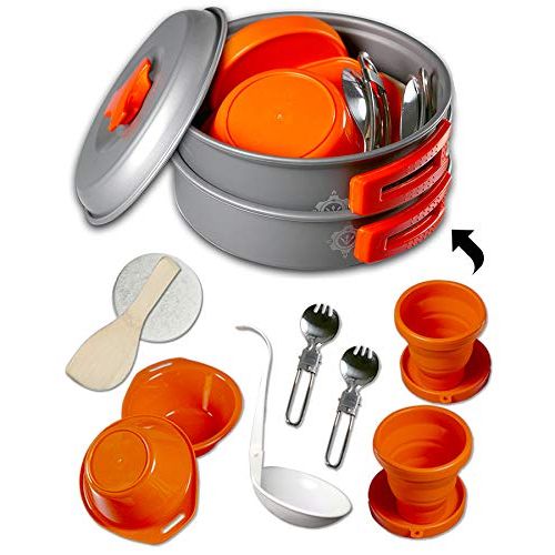  gear4U Camping Cookware Kits - BPA-Free Non-Stick Anodized Aluminum Mess Kits - Complete Lightweight Mini Folding Pot Kits with Utensils for Camping Hiking Backpacking and Survival