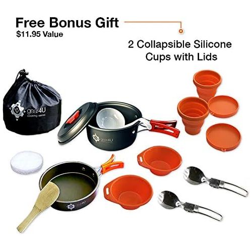  gear4U Camping Cookware Kits - BPA-Free Non-Stick Anodized Aluminum Mess Kits - Complete Lightweight Mini Folding Pot Kits with Utensils for Camping Hiking Backpacking and Survival