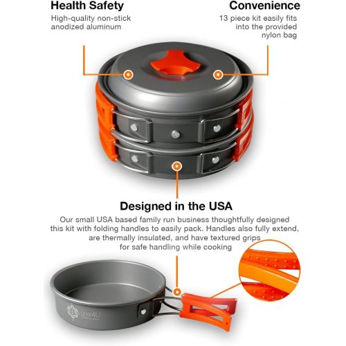  gear4U Camping Cookware Kits - BPA-Free Non-Stick Anodized Aluminum Mess Kits - Complete Lightweight Mini Folding Pot Kits with Utensils for Camping Hiking Backpacking and Survival