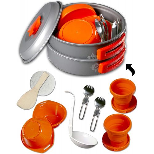  gear4U Camping Cookware Kits - BPA-Free Non-Stick Anodized Aluminum Mess Kits - Complete Lightweight Mini Folding Pot Kits with Utensils for Camping Hiking Backpacking and Survival