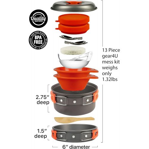  gear4U Camping Cookware Kits - BPA-Free Non-Stick Anodized Aluminum Mess Kits - Complete Lightweight Mini Folding Pot Kits with Utensils for Camping Hiking Backpacking and Survival