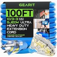 GearIT Extension Cord 100 Feet 10/3-3 Triple Outlet Ultra Heavy Duty SJEOW Extreme Weather Outdoor/Indoor - 10 Gauge 3 Prong, LED Lighted Plug, Oil Resistant Rubber Jacket