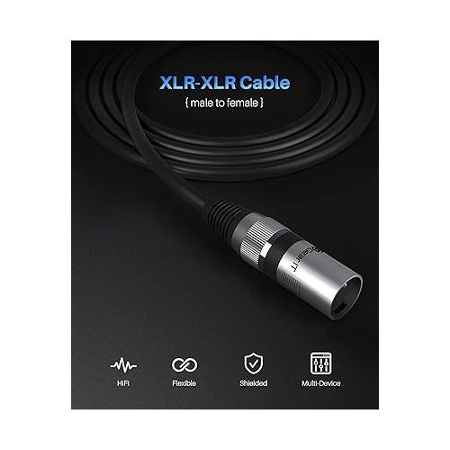  GearIT XLR to XLR Microphone Cable (15 Feet, 6-Pack) XLR Male to Female Mic Cable 3-Pin Balanced Shielded XLR Cable for Mic Mixer, Recording Studio, Podcast - Black, 15ft, 6 Pack