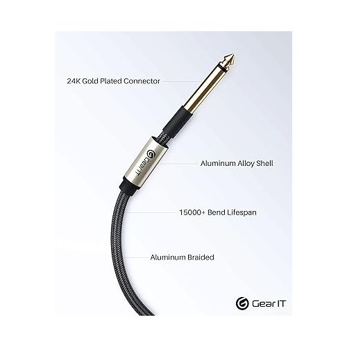  GearIT Guitar Instrument Cable (6ft 2-Pack) 1/4 Inch to 1/4 inch TS Straight Male to Male 6.35mm Mono Jack with Alloy Connector and Nylon Braid