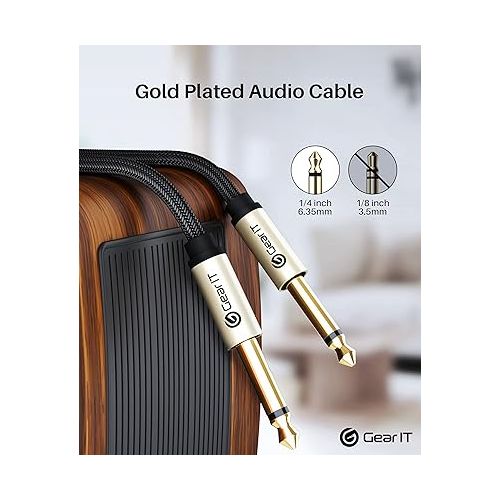  GearIT Guitar Instrument Cable (6ft 2-Pack) 1/4 Inch to 1/4 inch TS Straight Male to Male 6.35mm Mono Jack with Alloy Connector and Nylon Braid