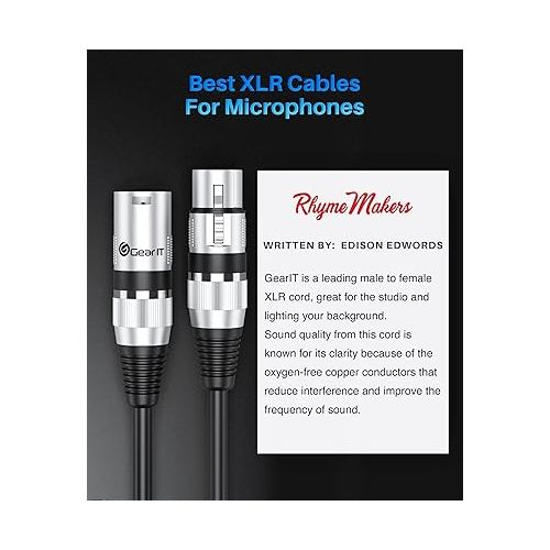  GearIT XLR to XLR Microphone Cable (3 Feet, 6-Pack) XLR Male to Female Mic Cable 3-Pin Balanced Shielded XLR Cable for Mic Mixer, Recording Studio, Podcast - Black, 3ft, 6 Pack