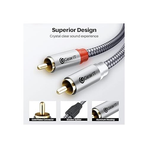  GearIT RCA Cable (25FT) 2RCA Male to 2RCA Male Stereo Audio Cables Shielded Braided RCA Stereo Cable for Home Theater, HDTV, Amplifiers, Hi-Fi Systems, Car Audio, Speakers, 25 Feet