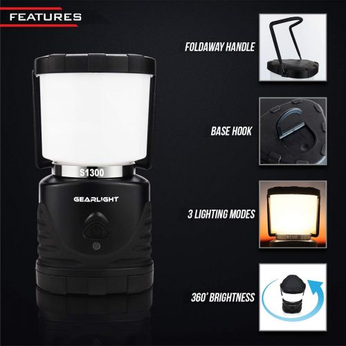  GearLight LED Camping Lantern S1300 - Up to 72 Hours Battery Powered Light - Outdoor, Camp, Tent, Hurricane, and Emergency Lanterns