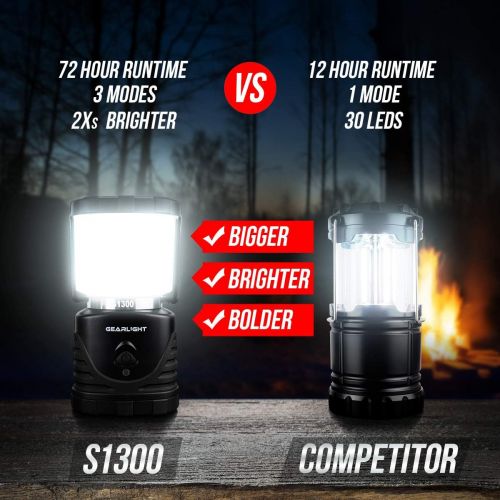  GearLight LED Camping Lantern S1300 - Up to 72 Hours Battery Powered Light - Outdoor, Camp, Tent, Hurricane, and Emergency Lanterns