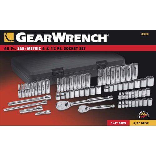  GearWrench 83000 68-Piece SAEMetric 14 in. & 38 in. Drive 6 & 12 Point Socket and Wrench Set