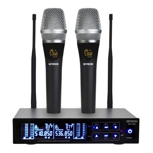  Geardon GEARDON Rechargeable Dual Wireless Microphone System, 200 Channel UHF Wireless Mic Set with 250ft Long Range Professional Performance, 15hours Battery Continuous Use for Presentati