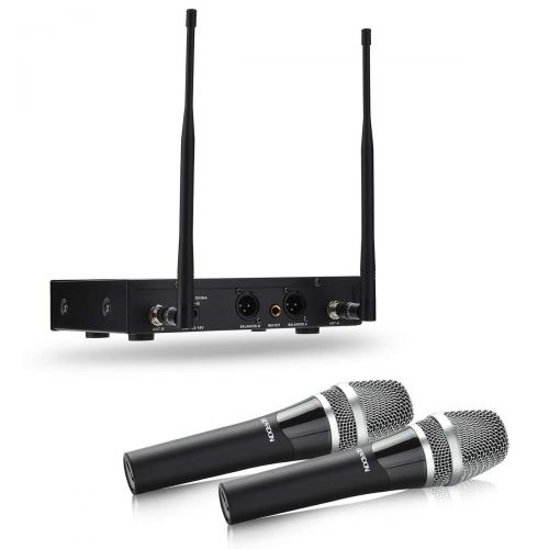  Geardon GEARDON Rechargeable Dual Wireless Microphone System, 200 Channel UHF Wireless Mic Set with 250ft Long Range Professional Performance, 15hours Battery Continuous Use for Presentati