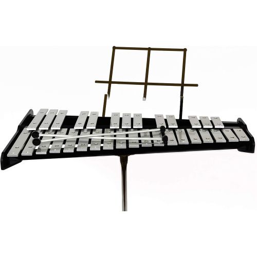  Gearlux 32-Note Glockenspiel Bell Kit with 8 Practice Pad, Stand, Music Rest, Mallets, Drum Sticks, and Gig Bag