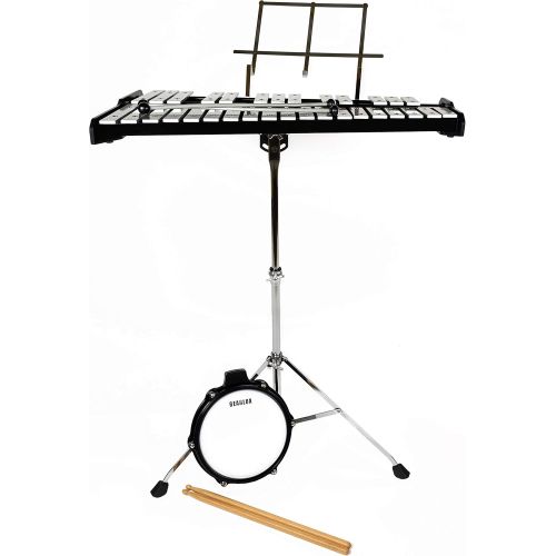  Gearlux 32-Note Glockenspiel Bell Kit with 8 Practice Pad, Stand, Music Rest, Mallets, Drum Sticks, and Gig Bag