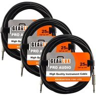 Gearlux Instrument Cable/Professional Guitar Cable 1/4 Inch to 1/4 Inch, Black, 25 Foot - 3 Pack