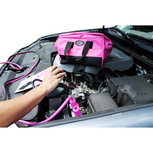  Gears Out Pretty Pink Roadside Kit - Pink Emergency kit for Teen Girls and Women - Lightweight, Soft-Sided Carry Bag with Pink Jumper Cables, First aid kit, and Pink Tools, 5 Year