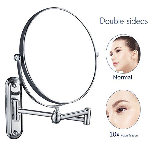  Gecious Wall Mounted Makeup Mirror,1x/3x magnification,Chromed Finish Circular,8-inch,Double Sided,360 Degree Swivel