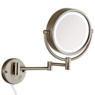 Gecious Wall Mount Magnifying Mirror with Light with 10X Magnification/LED Lighted/8 inches/Double Sided/Powered By Plug/Nickel finished