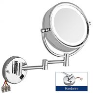 Gecious Wall Mounted Lighted Mirror Magnified Makeup with 10X Magnification/LED Lighted/8 inches/Double Sided/Direct Wire/Chrome Finished