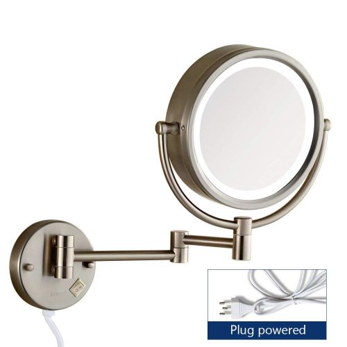  Gecious Wall Mounted Lighted Mirror Magnified Makeup with 10X Magnification/LED Lighted/8 inches/Double Sided/Direct Wire/Chrome Finished