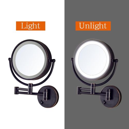  Gecious Wall Mounted Lighted Mirror Magnified Makeup with 10X Magnification/LED Lighted/8 inches/Double Sided/Direct Wire/Chrome Finished