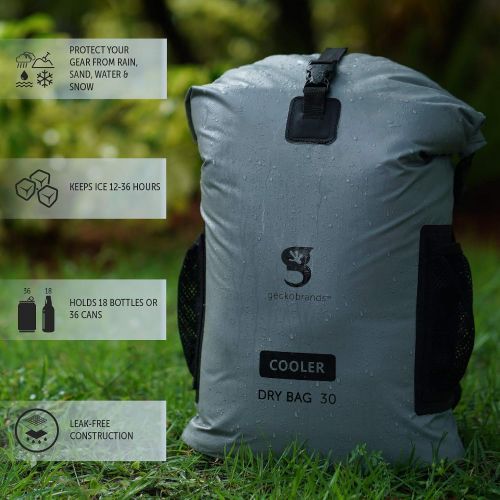  geckobrands 30L Backpack Dry Bag Cooler - Holds 24 Cans or 18 Bottles - Dry Bag Backpack with 3-Section Padded Back, Shoulder Support and Side Mesh Pockets - Perfect for Kayaking,