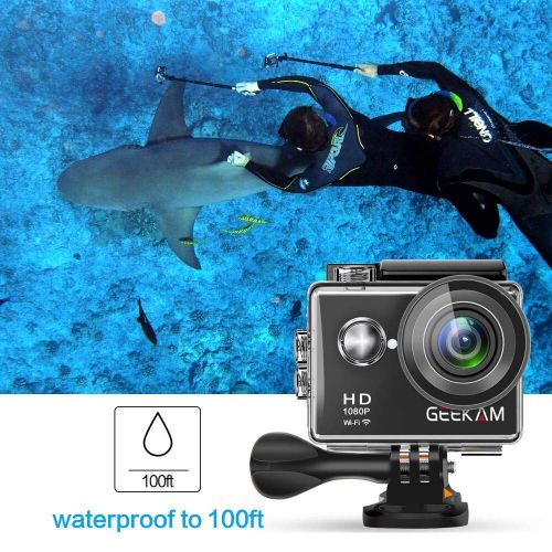  GeeKam Action Cam 1080P Wasserdicht 30 Meter Unterwasserkamera Aktion Kamera WiFi Sport Kamera 12MP Full HD 2 Zoll LCD 170 ° Ultra Weitwinkel mit 2 Batterien und Zubehoer