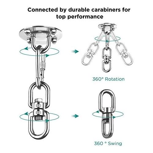  GeeRic Deckenhaken Hangesessel,SUS304 Edelstahl Schwerlast Deckenhaken,360°Drehung Mit Kugelgelagerter bis 500 kg Boxsack Sling Trainer Yogatuch Sonnensegel Nestschaukel Sitzschauk