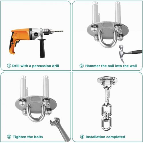  GeeRic Deckenhaken Hangesessel,SUS304 Edelstahl Schwerlast Deckenhaken,360°Drehung Mit Kugelgelagerter bis 500 kg Boxsack Sling Trainer Yogatuch Sonnensegel Nestschaukel Sitzschauk