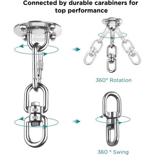  GeeRic Deckenhaken Hangesessel,SUS304 Edelstahl Schwerlast Deckenhaken,360°Drehung Mit Kugelgelagerter bis 500 kg Boxsack Sling Trainer Yogatuch Sonnensegel Nestschaukel Sitzschauk